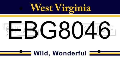 EBG8046 West Virginia License Plate