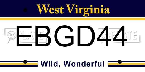 EBGD44 West Virginia License Plate