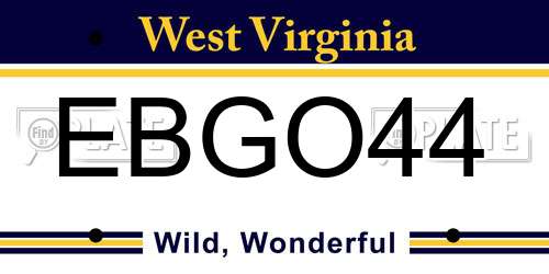 EBGO44 West Virginia License Plate