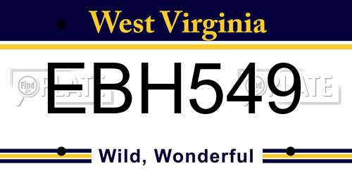 EBH549 West Virginia License Plate