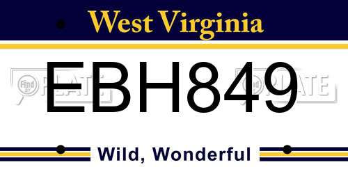 EBH849 West Virginia License Plate