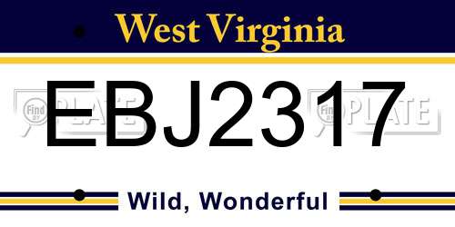 EBJ2317 West Virginia License Plate