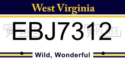 EBJ7312 West Virginia License Plate