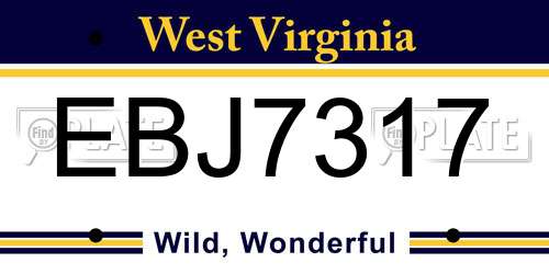 EBJ7317 West Virginia License Plate