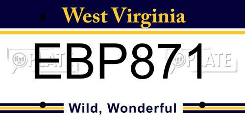 EBP871 West Virginia License Plate