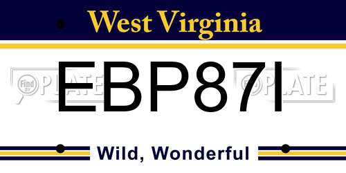 EBP87I West Virginia License Plate
