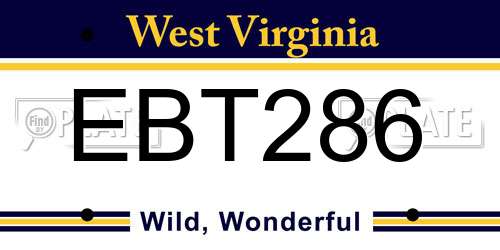 EBT286 West Virginia License Plate