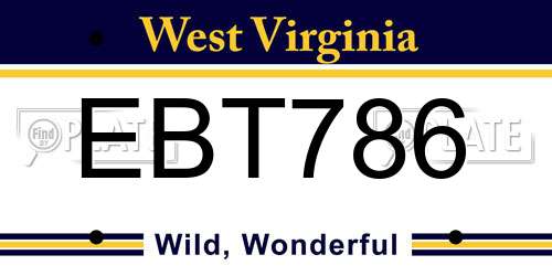 EBT786 West Virginia License Plate