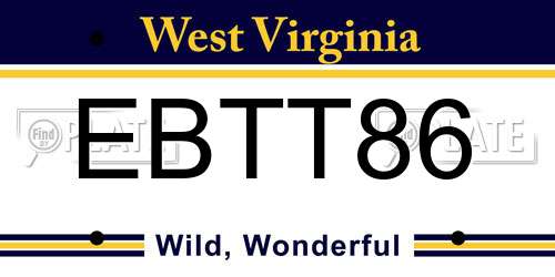 EBTT86 West Virginia License Plate