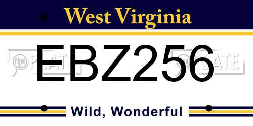 EBZ256 West Virginia License Plate