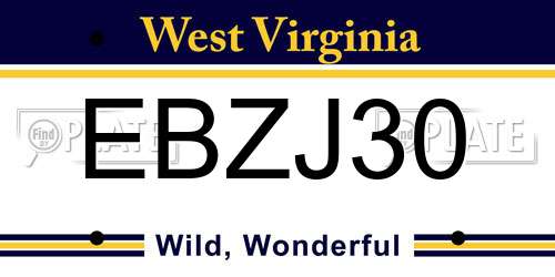EBZJ30 West Virginia License Plate