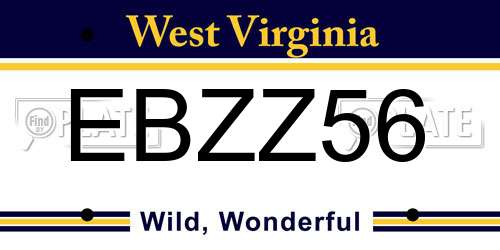 EBZZ56 West Virginia License Plate