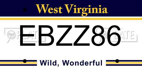 EBZZ86 West Virginia License Plate