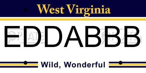 EDDABBB West Virginia License Plate