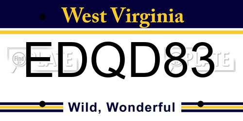 EDQD83 West Virginia License Plate