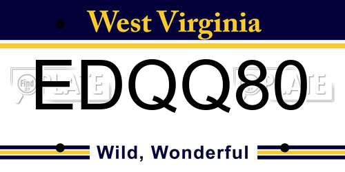 EDQQ80 West Virginia License Plate