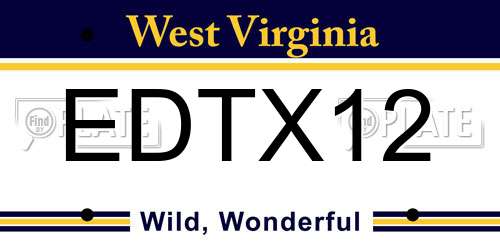 EDTX12 West Virginia License Plate