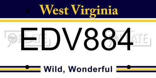 EDV884 West Virginia License Plate