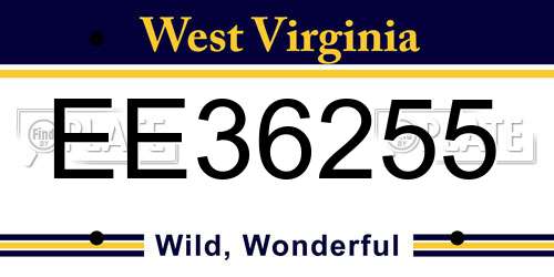 EE36255 West Virginia License Plate