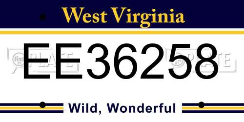 EE36258 West Virginia License Plate