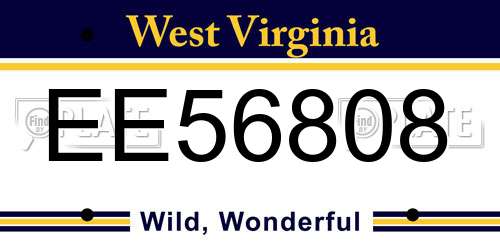 EE56808 West Virginia License Plate