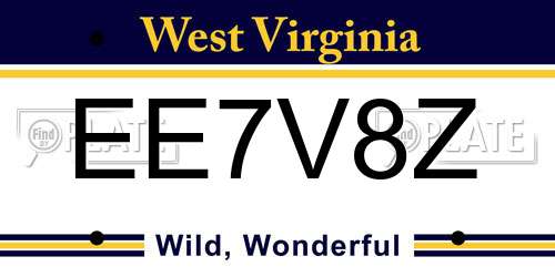 EE7V8Z West Virginia License Plate