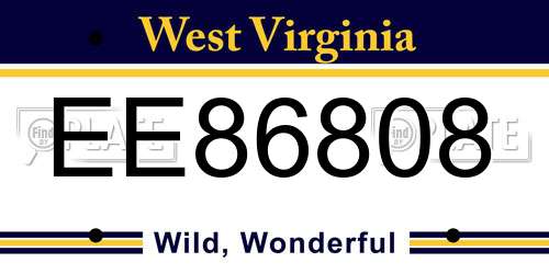 EE86808 West Virginia License Plate