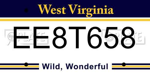 EE8T658 West Virginia License Plate