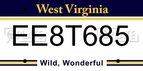 EE8T685 West Virginia License Plate