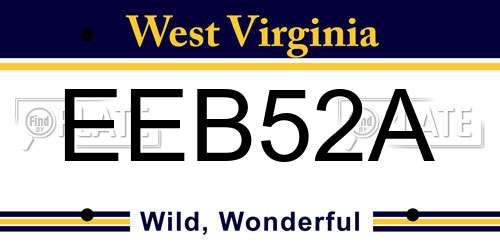 EEB52A West Virginia License Plate
