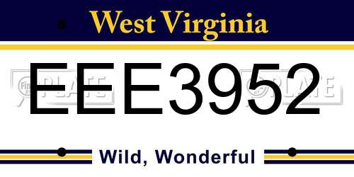 EEE3952 West Virginia License Plate