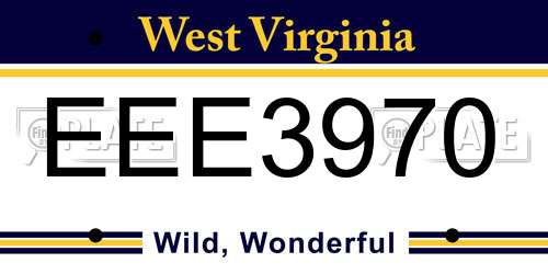 EEE3970 West Virginia License Plate