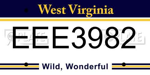 EEE3982 West Virginia License Plate