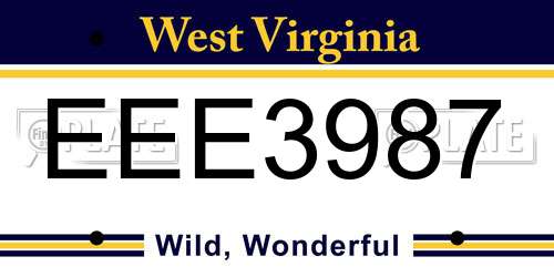 EEE3987 West Virginia License Plate