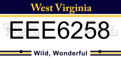 EEE6258 West Virginia License Plate