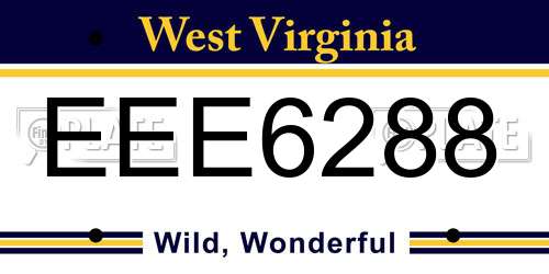 EEE6288 West Virginia License Plate