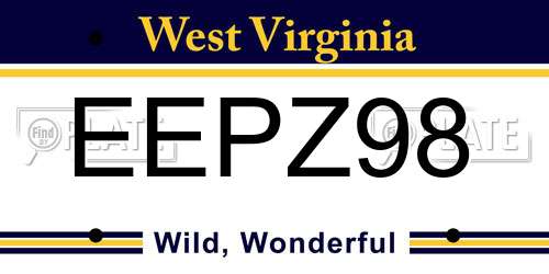 EEPZ98 West Virginia License Plate