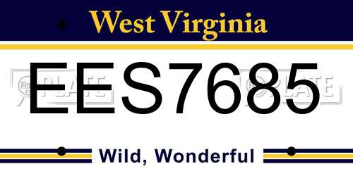 EES7685 West Virginia License Plate