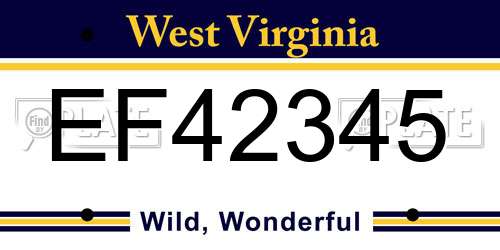 EF42345 West Virginia License Plate