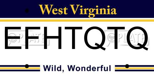 EFHTQTQ West Virginia License Plate