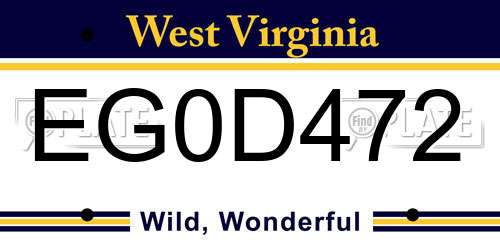 EG0D472 West Virginia License Plate