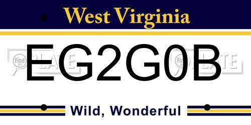 EG2G0B West Virginia License Plate