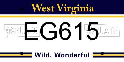 EG615 West Virginia License Plate
