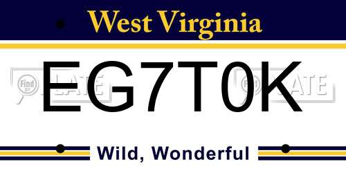 EG7T0K West Virginia License Plate