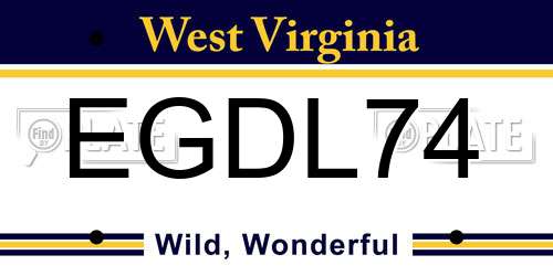 EGDL74 West Virginia License Plate