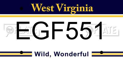 EGF551 West Virginia License Plate