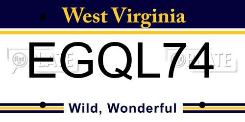 EGQL74 West Virginia License Plate