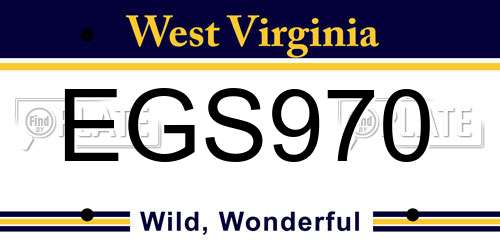 EGS970 West Virginia License Plate