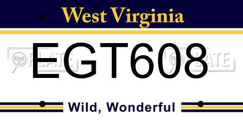 EGT608 West Virginia License Plate