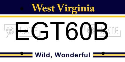 EGT60B West Virginia License Plate